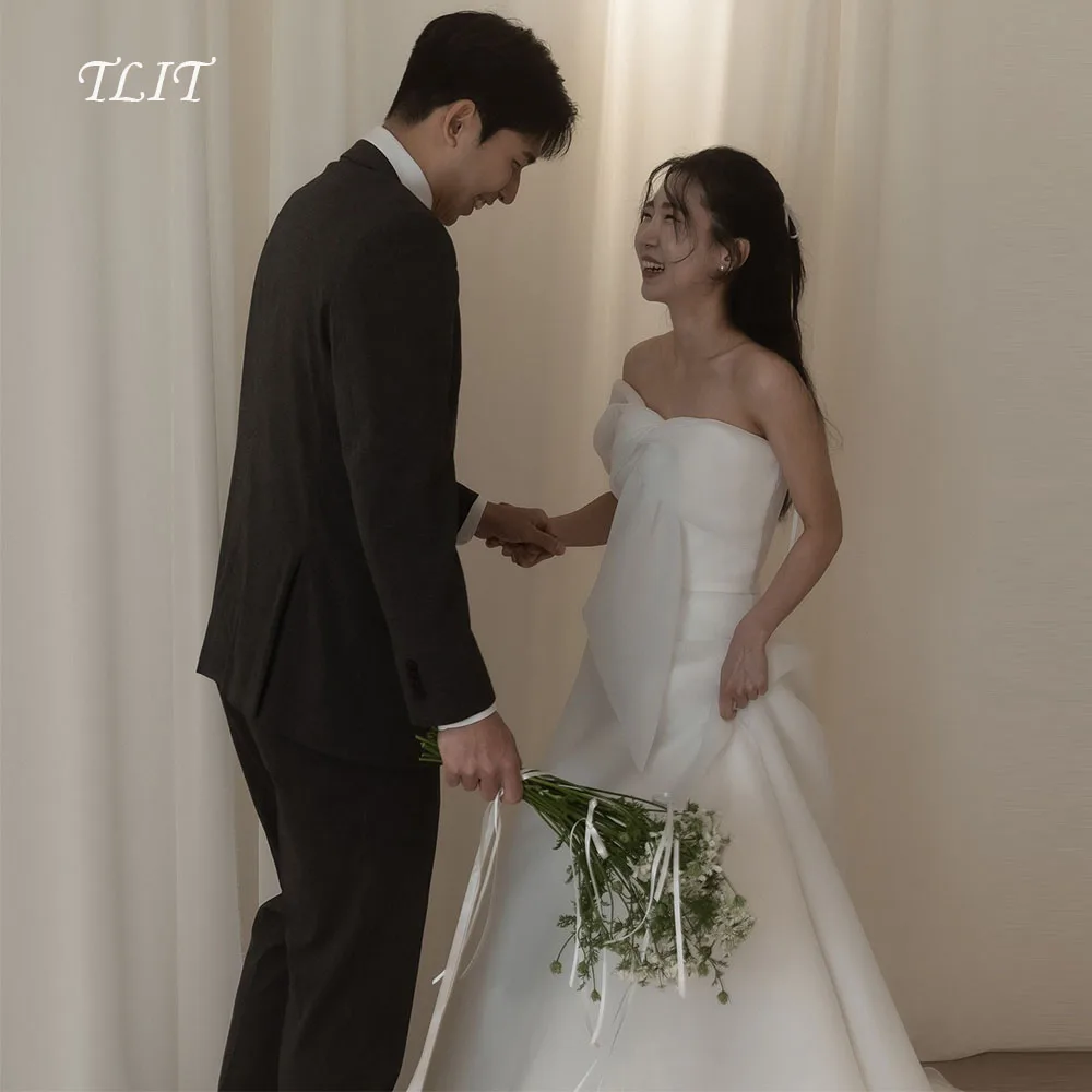 

TLIT Simple Ivory Silk Organza A-Line Wedding Dresses Customized Off Shoulder Bridal Gowns Korea Wedding Dresses Photos Shoot
