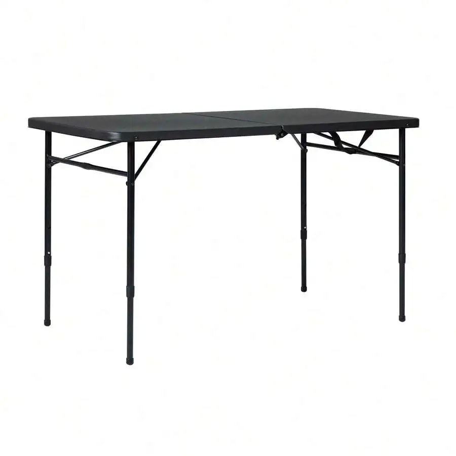 4' Adjustable Height Centerfold Folding Table, Black