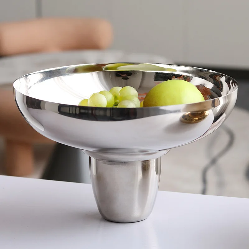 Luxury Stainless Steel Tableware, Round High Footed Fruit Plate, Salad Bowl, Snack Storage Box, Kitchen Decoration Ornaments