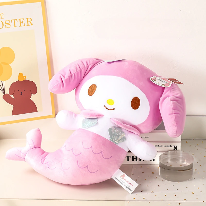 Sanrio Doll Hellokitty Kuromi MyMelody 플러시 장난감 변형 인어 카와이 베개 RoomDecoration 애니메이션 주변 장치 생일 선물