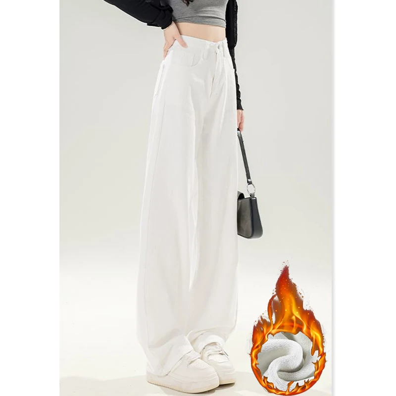 Hiver femme taille haute jean thermique neige chaud en peluche jean filles polaire Denim pantalon femmes mode jambe droite pantalon