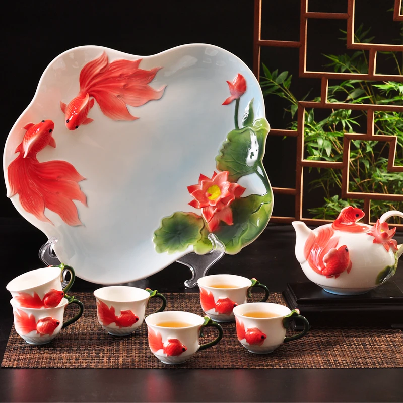 

Chinese Jingdezhen Creative Teaset Tea Cup Porcelain Tea Pot Set Tea Tray Kitchen Accessories Travel Tea Set Kungfu Tea Set