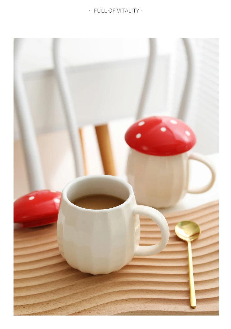 Mushroom Mug Cute Kawaii Coffee Mugs Tea Cup Ceramic Heat-resistant With Handle Drinking Water Cup For Gift With Lid