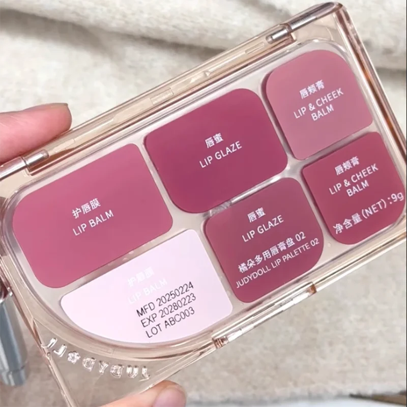 Judydoll Six Color Lipstick Palette Mirror Lip Glaze Multi-Purpose Paste Matte Lip Stick Gloss Nude Lip Stain Makeup