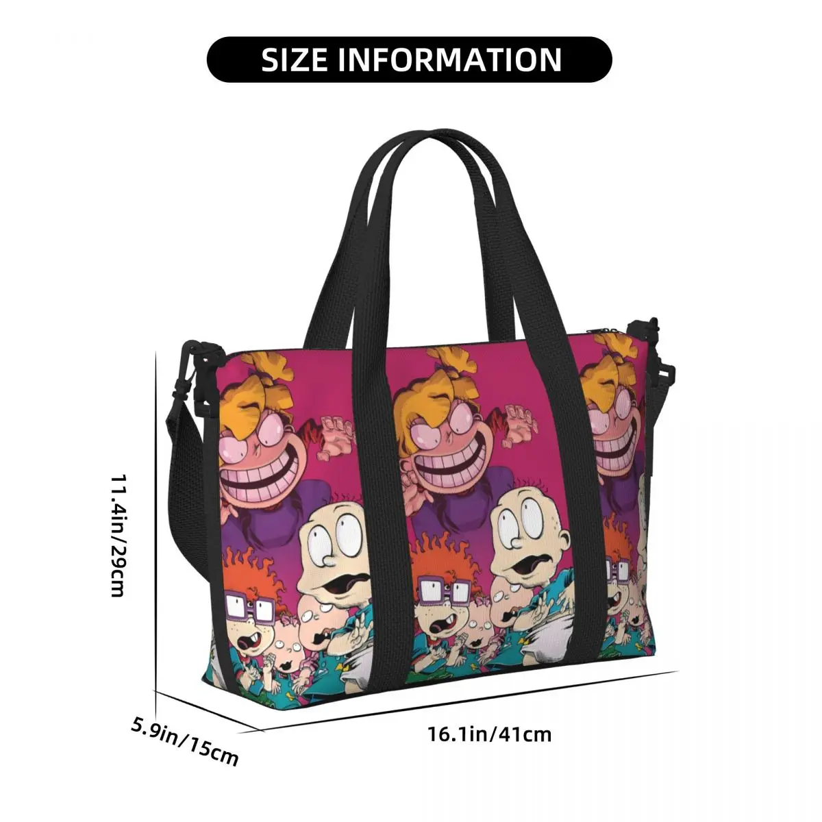 Aangepaste R-Rugrats strandtas voor dames Leuke cartoons groot compartiment strand gym reistassen