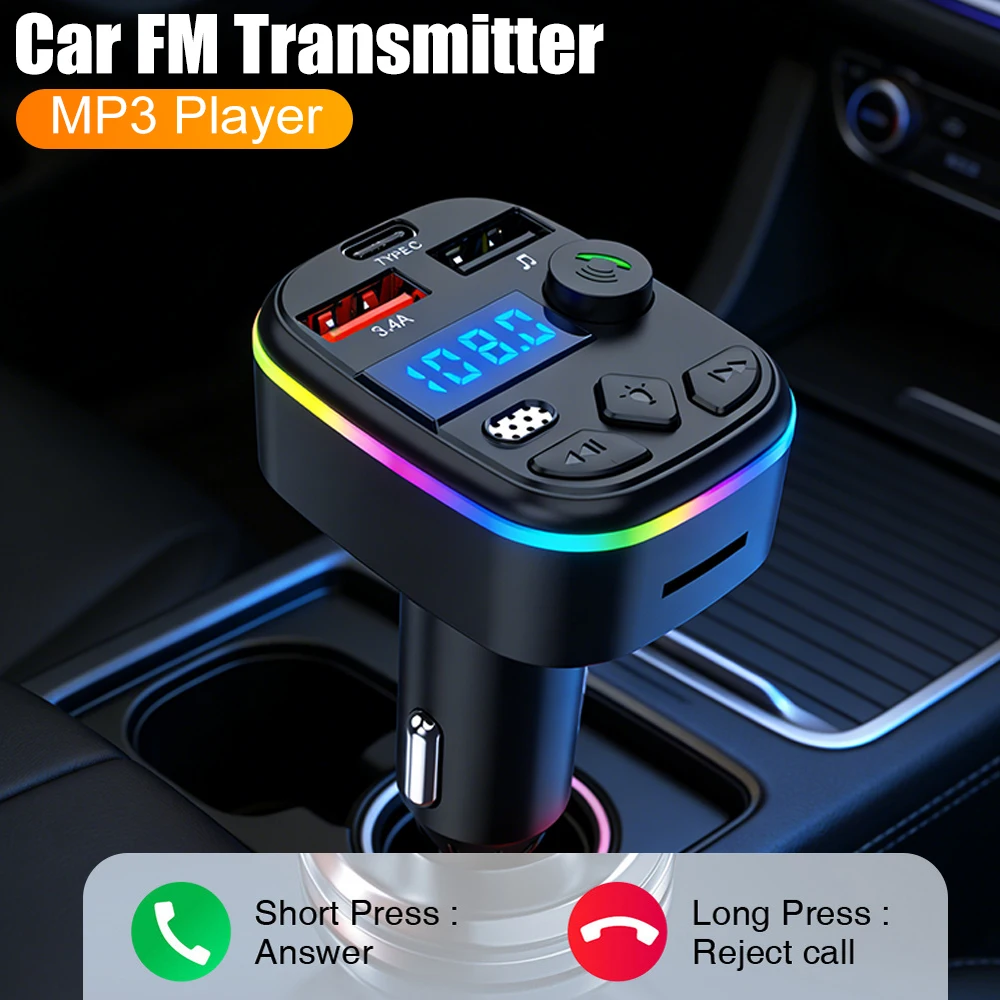 Car FM Transmitter MP3 Player Adapter Cell Phone Charger Bluetooth-Compatible Support TF Card U Disk Hands-Free MP3 Player Radio