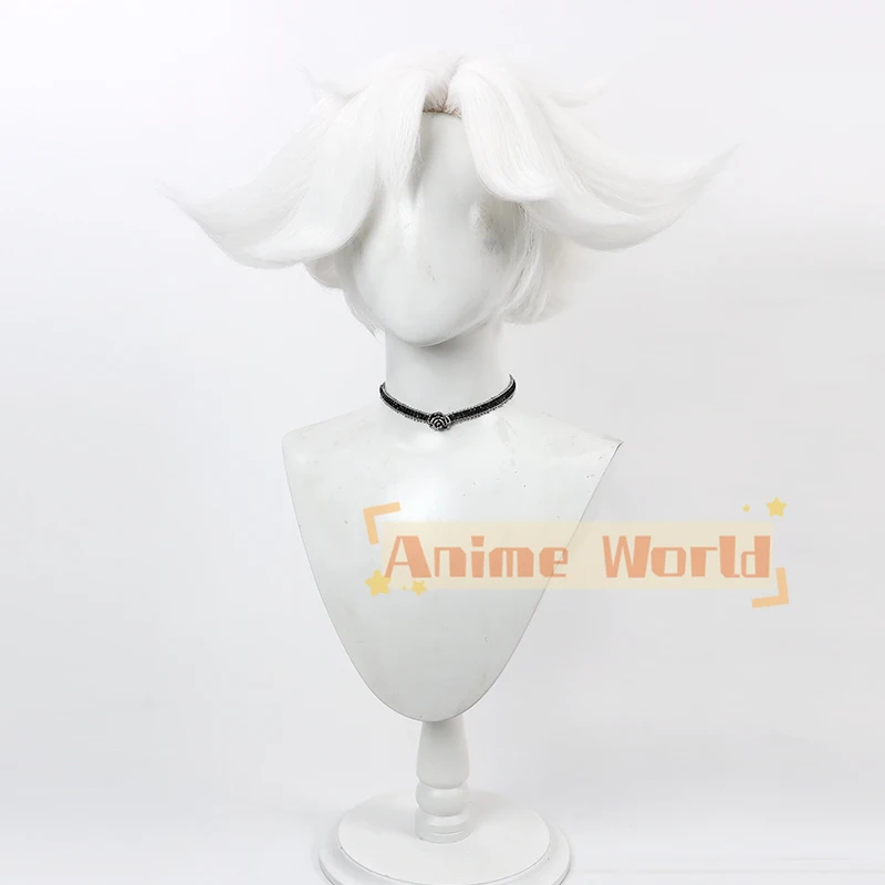 Peluca de Anime antipolvo para Halloween, pelo sintético corto, resistente al calor, color blanco