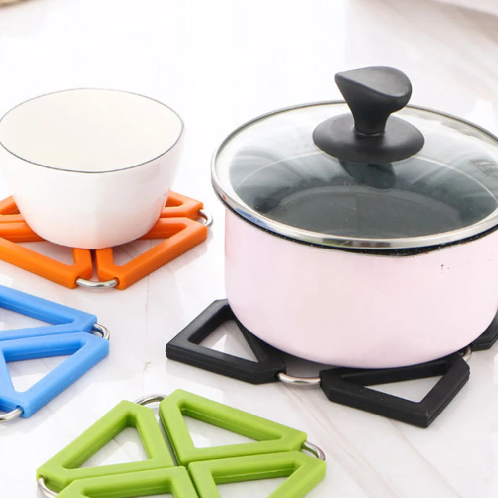 

2 pcs Silicone Stainless Steel Hot Pot Holder Trivet Mat Foldable Non-Slip Heat Resistant Square Table Pad Bowl Coasters Red