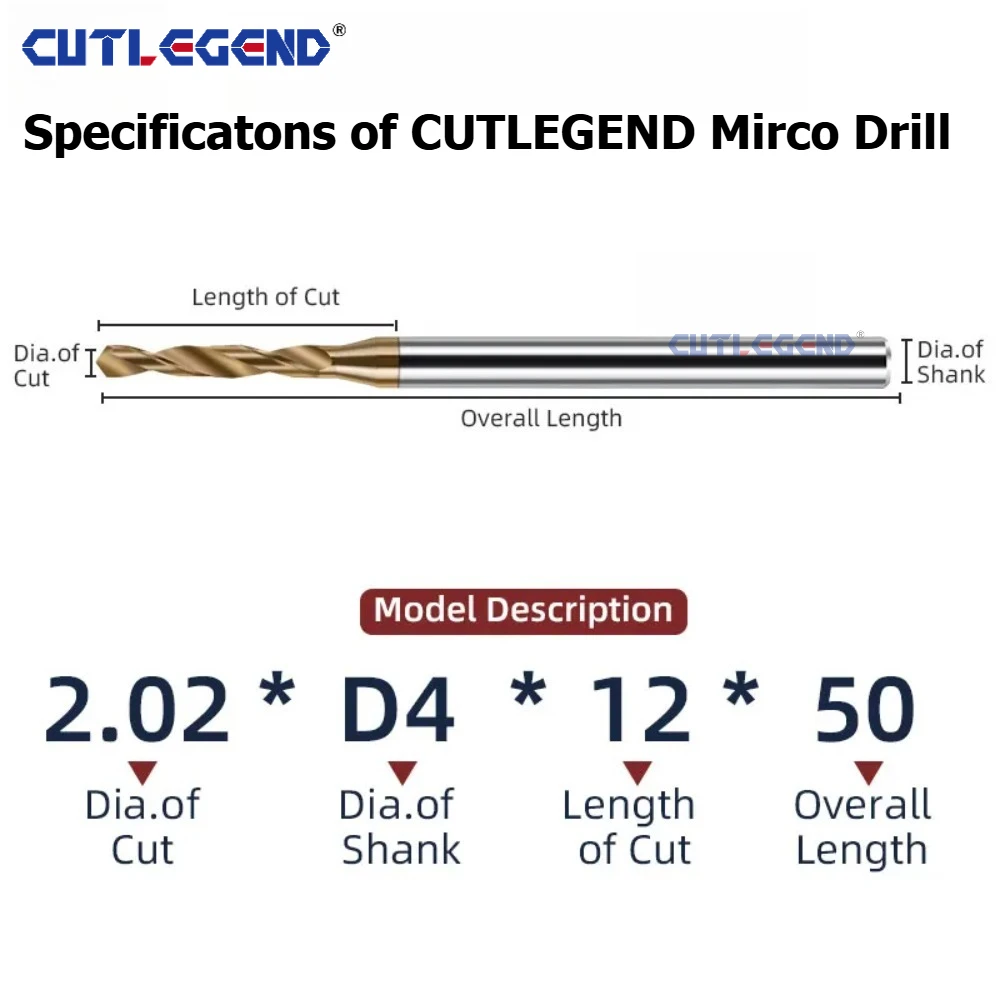 CUTLEGEND 0,3~2,02mm Mikrobohrer aus Vollhartmetall, Mini-CNC-Bohrer, 3D-Schaftdurchmesser 4mm D4, für Metall, Stahl, Kunststoff – Detail 6