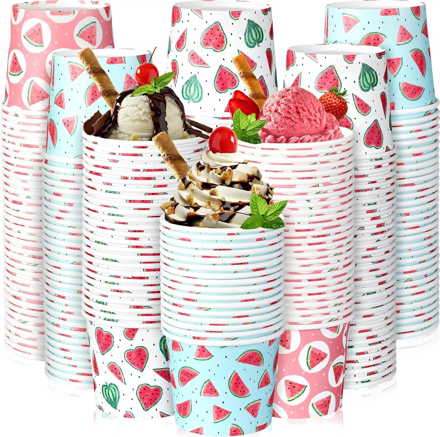 

210 Packs 12 oz Ice Cream Cups Paper Disposable Ice Cream Bowls Watermelon Paper Cups Bulk for Ice Cream Dessert Cups De