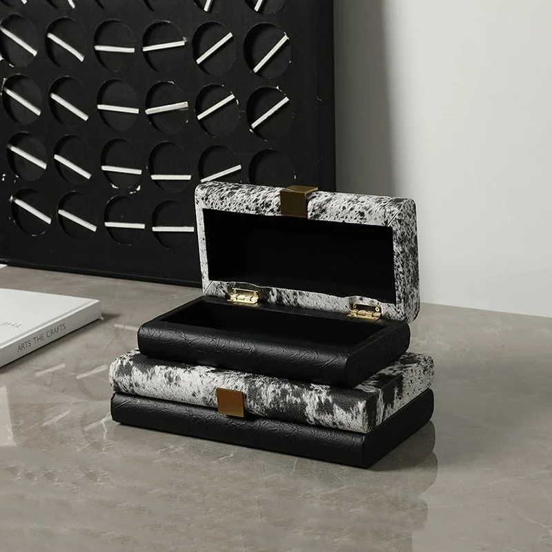 Creative Color-blocked Leather Storage Box Desktop Storage Container Jewelry Box Make Up Organizer Jewelry Organizer