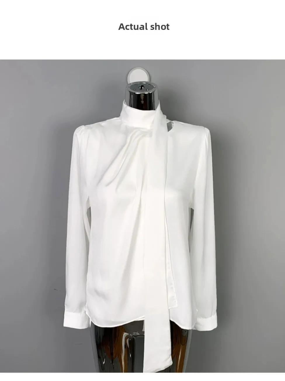 

Ele White Silk irt for Women with Sa Knot Long Sve Chiffon Top Sweet Sle Loose Fit Regular Length