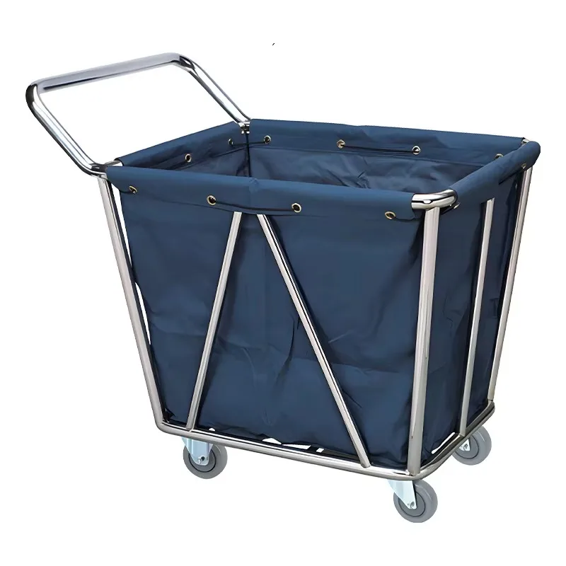 Stainless Steel Cloth Cart Tapered Design for Laundry Room Dirty Cloth Recycling Trolley Cleaning Carts