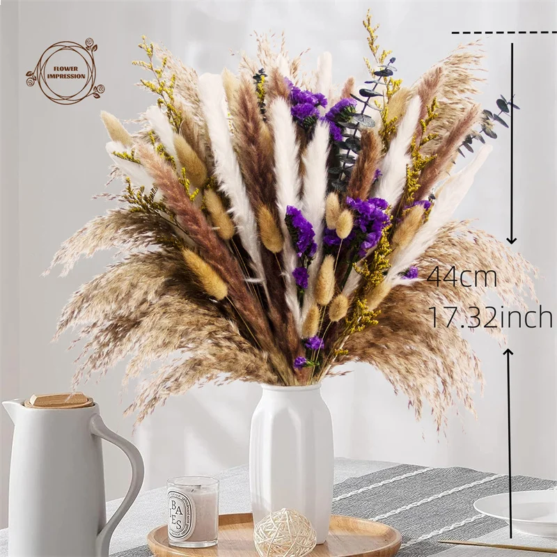 

Natural Dried Pampas Grass Forget Me Not Flower Bouquet Boho Bunny Tail Grass Home Decor Wedding Supplies Artificial Flowers