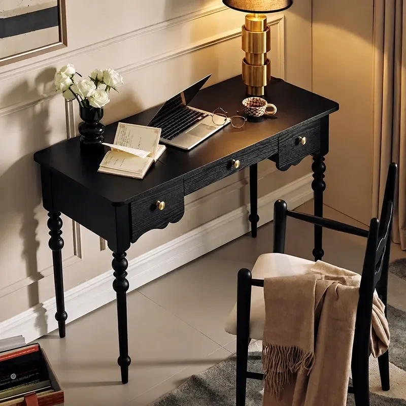 Retro Solid Wood Desk Neoclassical Writing Table American Light Luxury Xuan Console Small Apartment Dressing Vanity