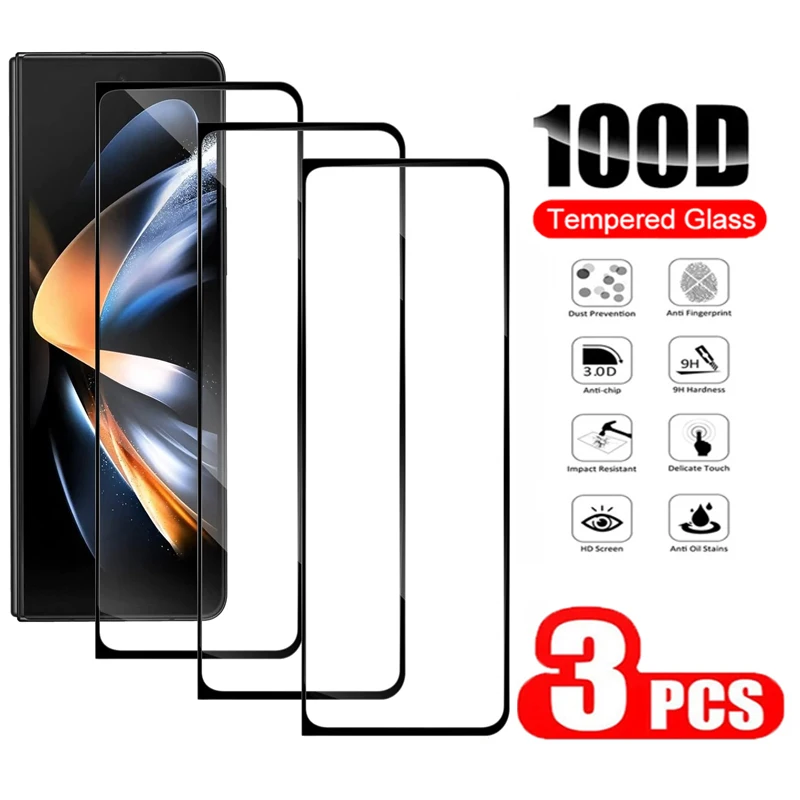 

3Pcs Black Tempered Glass For Samsung Galaxy Z Fold 6 5 4 Z Fold 2 3 9H Screen Protector