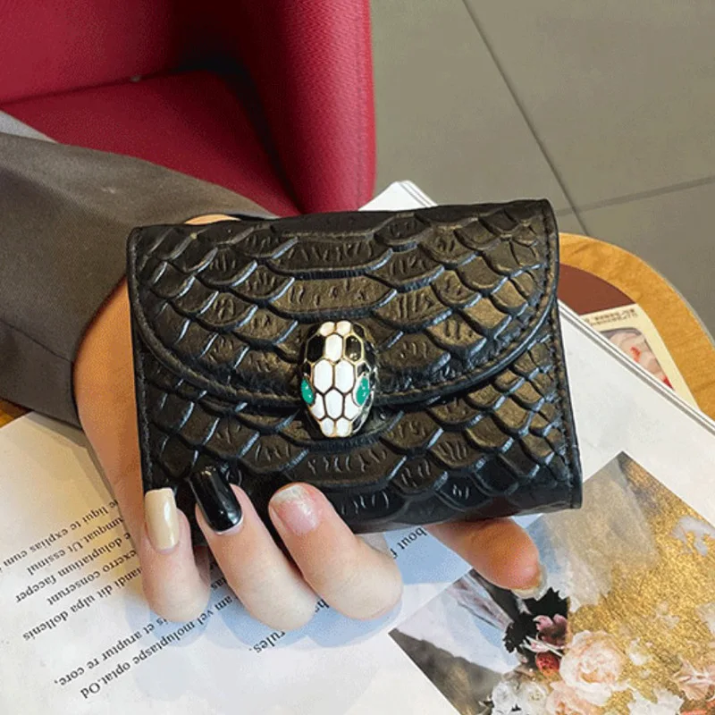 Leather organ card package ladies ultra-thin and simple snake skin compact card holder degaussing multi-card card package