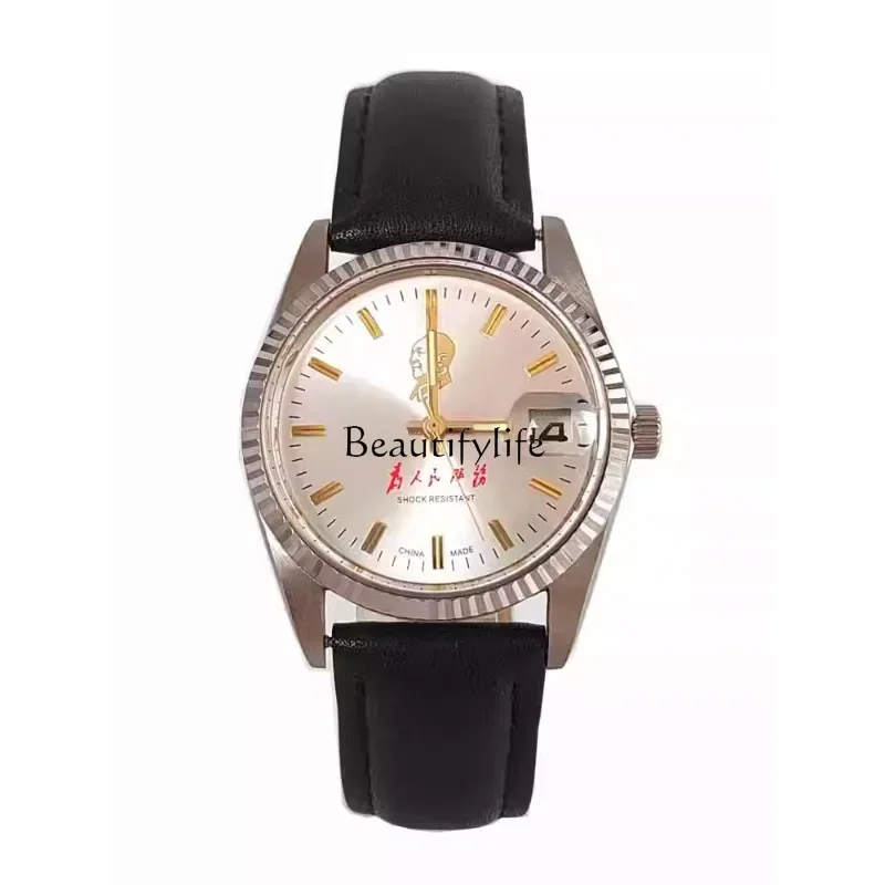 

1990s automatic mechanical with calendar classic simple first-layer cowhide men's and women's commemorative watches