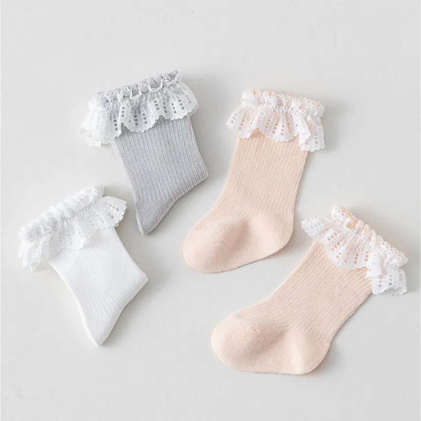 0-3 Years Newborn Sweet Elegant Lace Baby Socks For Spring Autumn Cotton Princess Infant Stocking For Girls Children's Long Sock