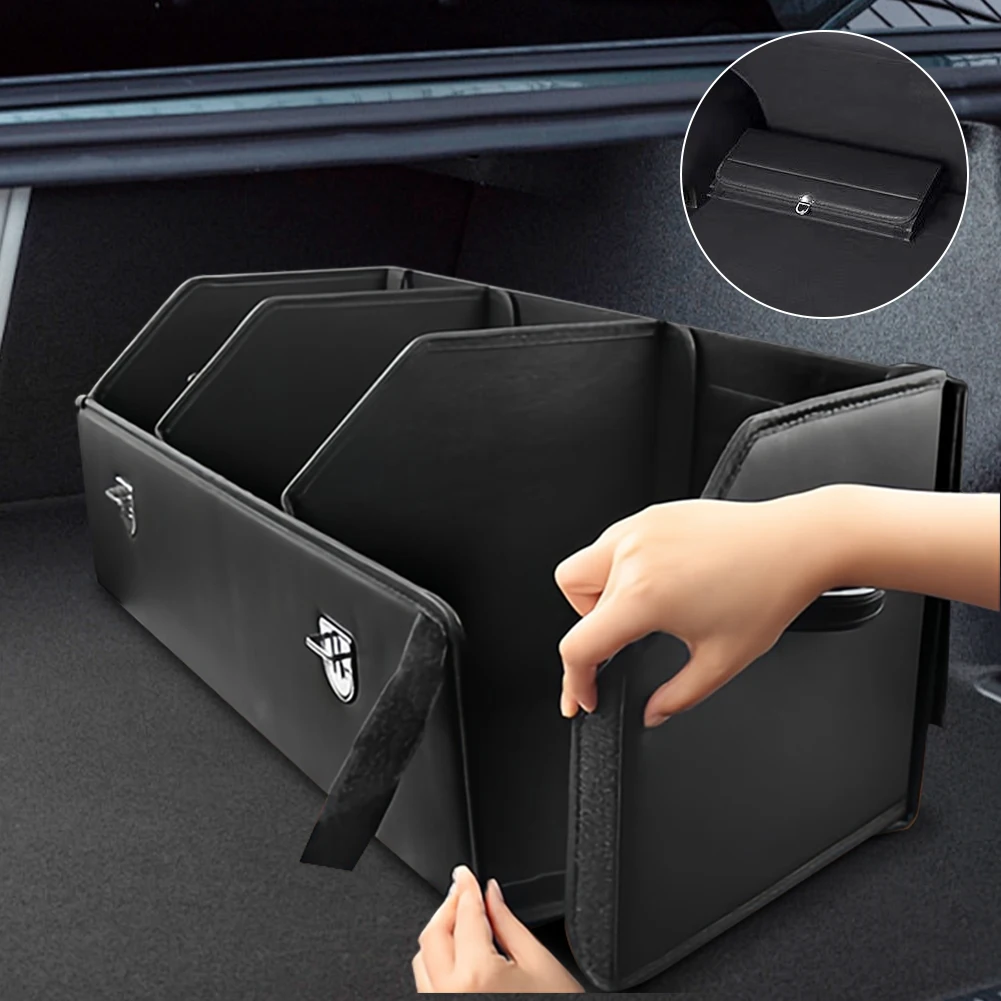 Trunk Organizer for Car With Lid Foldable Trunk Organizer for SUVs & Sedans Multi-Functional Leather Storage Box Stowing Tidying
