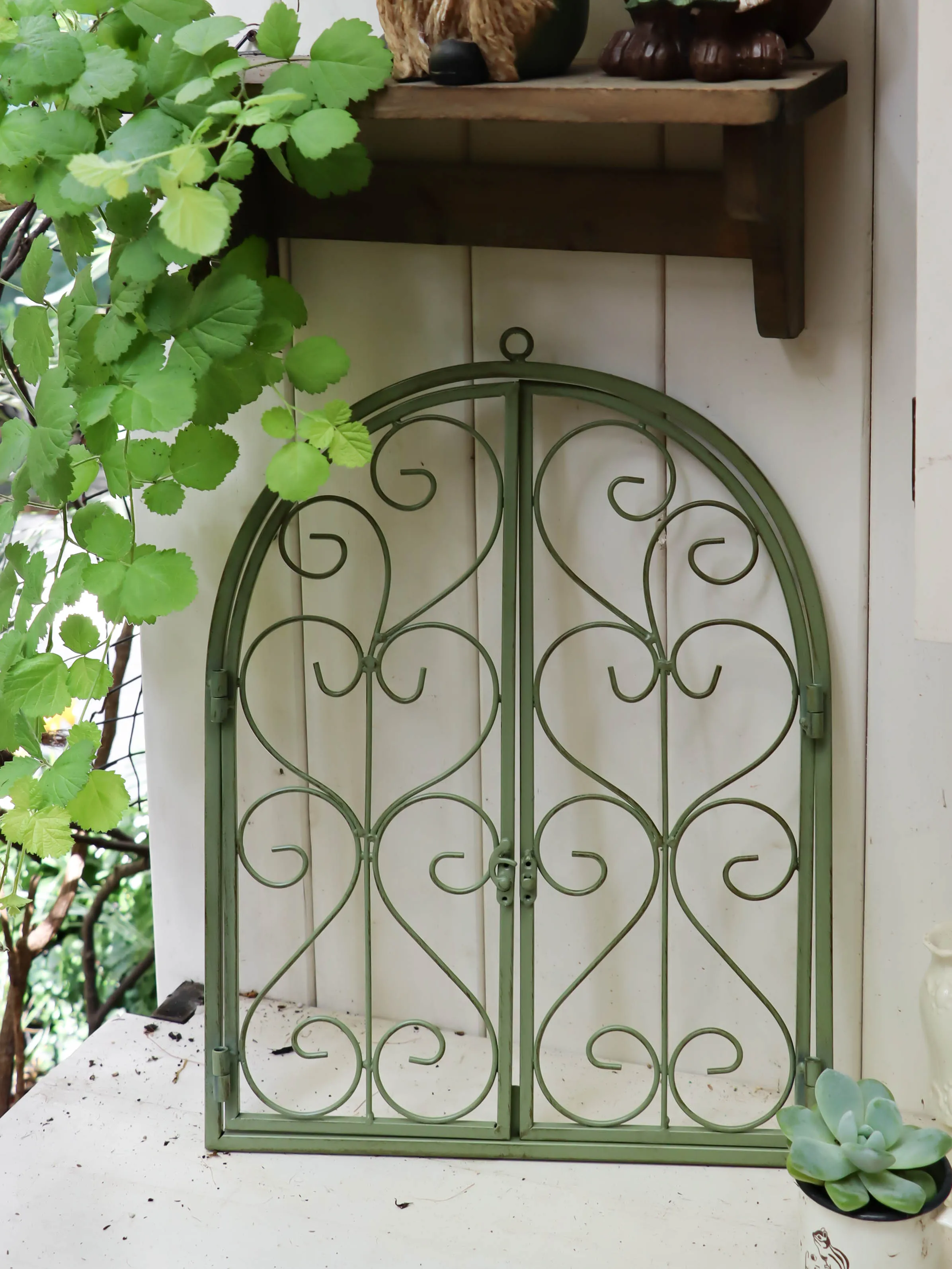 Wrought iron ins fake window pendant real window terrace guest restaurant wall decoration partition garden background