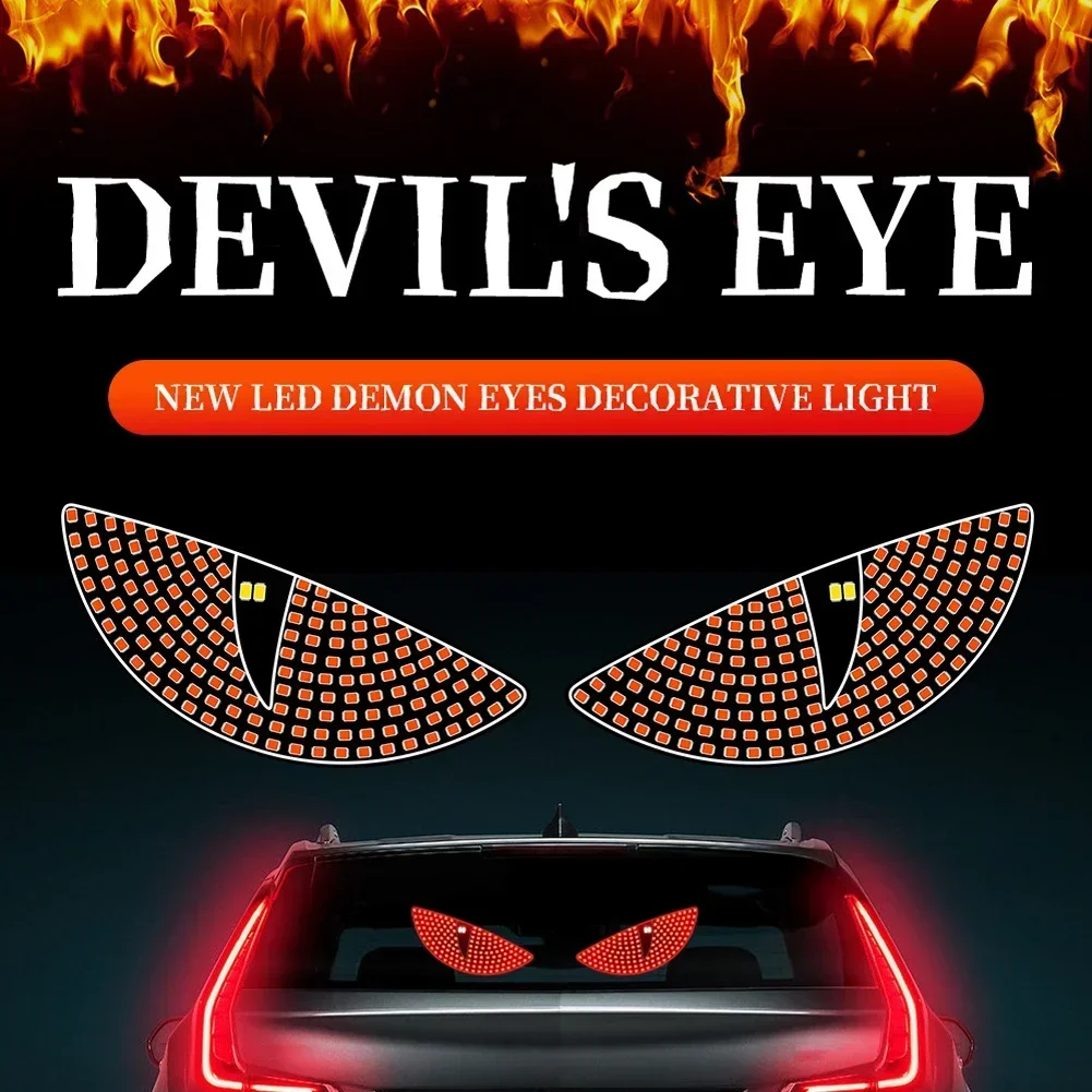 2Pcs Car LED Devil Eye Decorative Light Rear Warning Light Red Dynamic Demon Eyes Atmosphere Light Auto Decoration Accessories