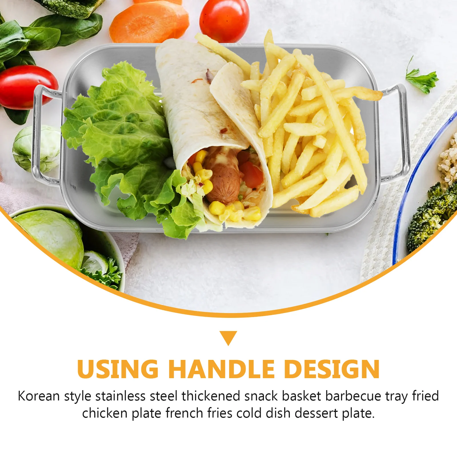 

Stainless Steel Snack Basket Double Handled Fried Chicken Plate Food Serving Tray For Restaurant Barbecue Party Use