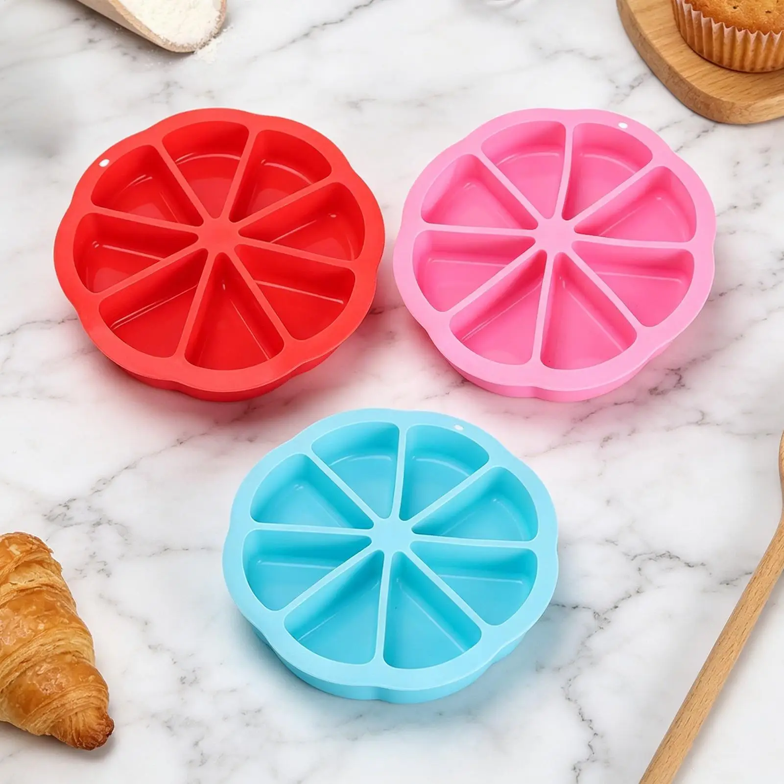 Silicone Pizza Mold 8-Cavity Triangle Mousse Moulds Silicone Scone Pans For Bakers Beginners Professionals Women Men Birthday