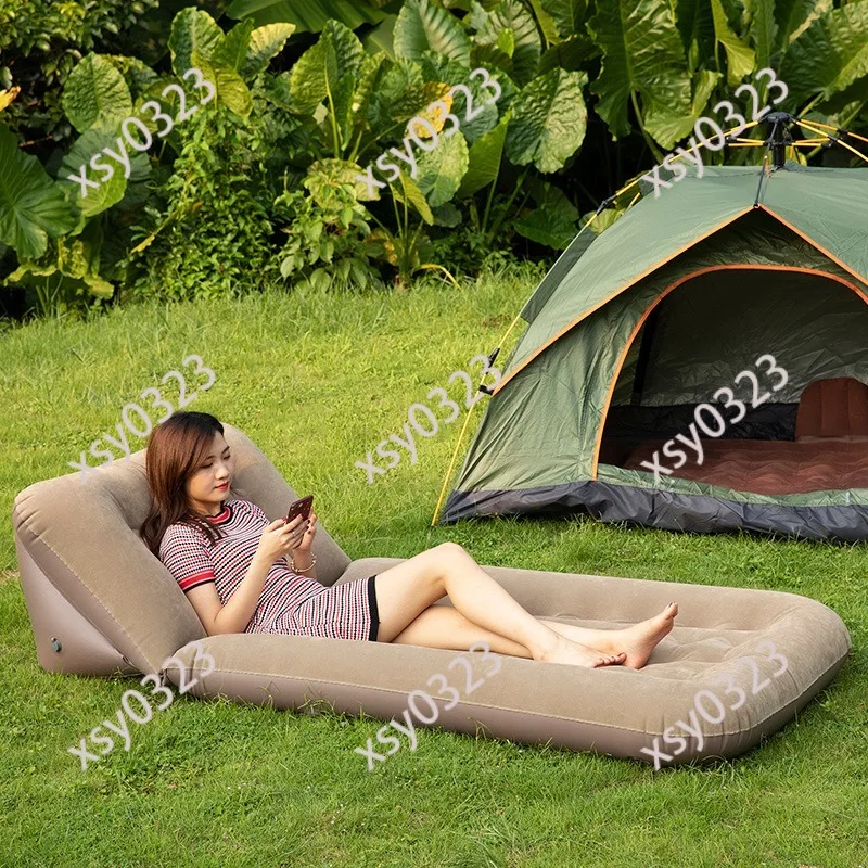 Foldable Flocked Inflatable Bed Single Portable Outdoor Camping Air Mattress With Backrest