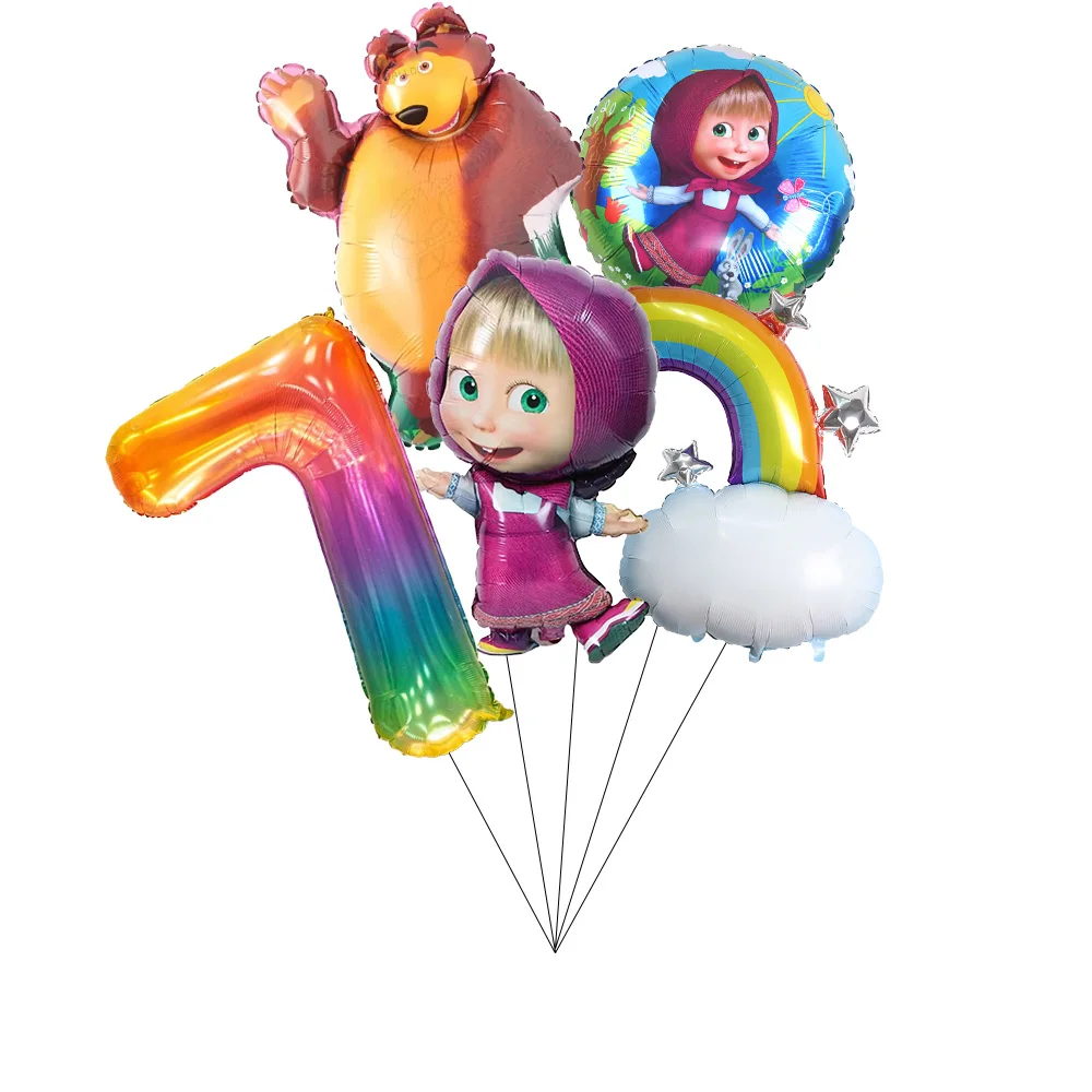 Mascha und der Bär Geburtstagsparty Banner Luftballons Teller Becher Servietten Tischdecke Mädchen Cartoon Partyzubehör Dekoration Babyparty – Detail 38