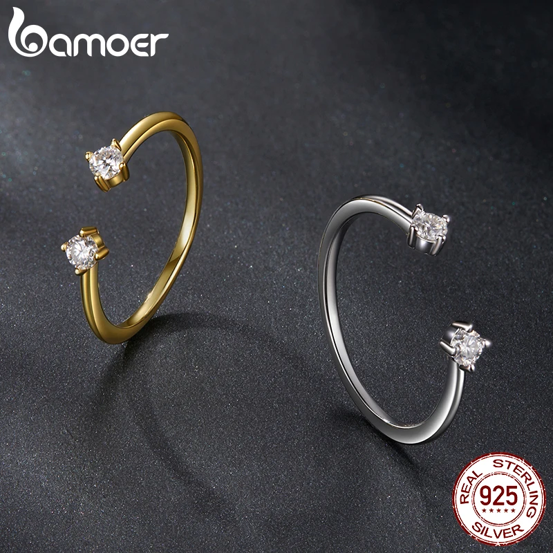 Bamoer Original 925 Sterling Silver Exquisite Moissanite Open Ring Gold CharmingFor Women Anniversary Party Gift Fine Jewelry