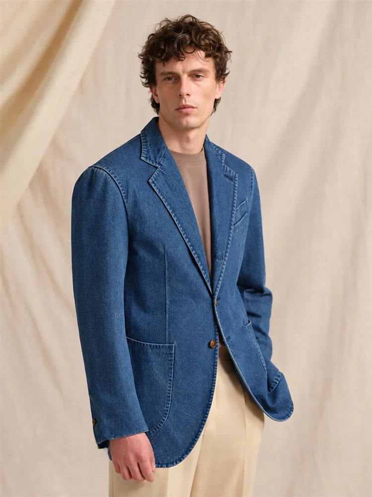 CULTUM100 Cotton Italian Style Men's Casual Vintage Suit Jacket Washable Non-structured Business Casual Long Sleeve Coat