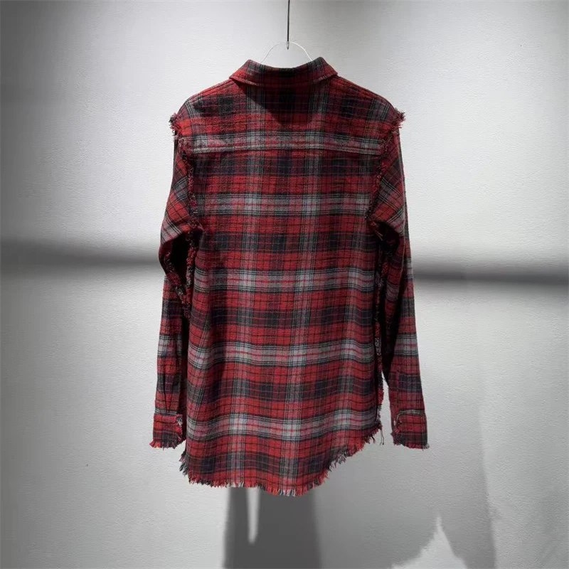 เสื้อเชิ้ตลายสก็อตคอปกสีตัดต่อสำหรับผู้หญิงคอลเลคชั่นฤดูใบไม้ผลิใหม่ เสื้อแจ็คเก็ตเชิ้ตแฟชั่นลำลองคุณภาพสูงสไตล์วินเทจแต่งพู่