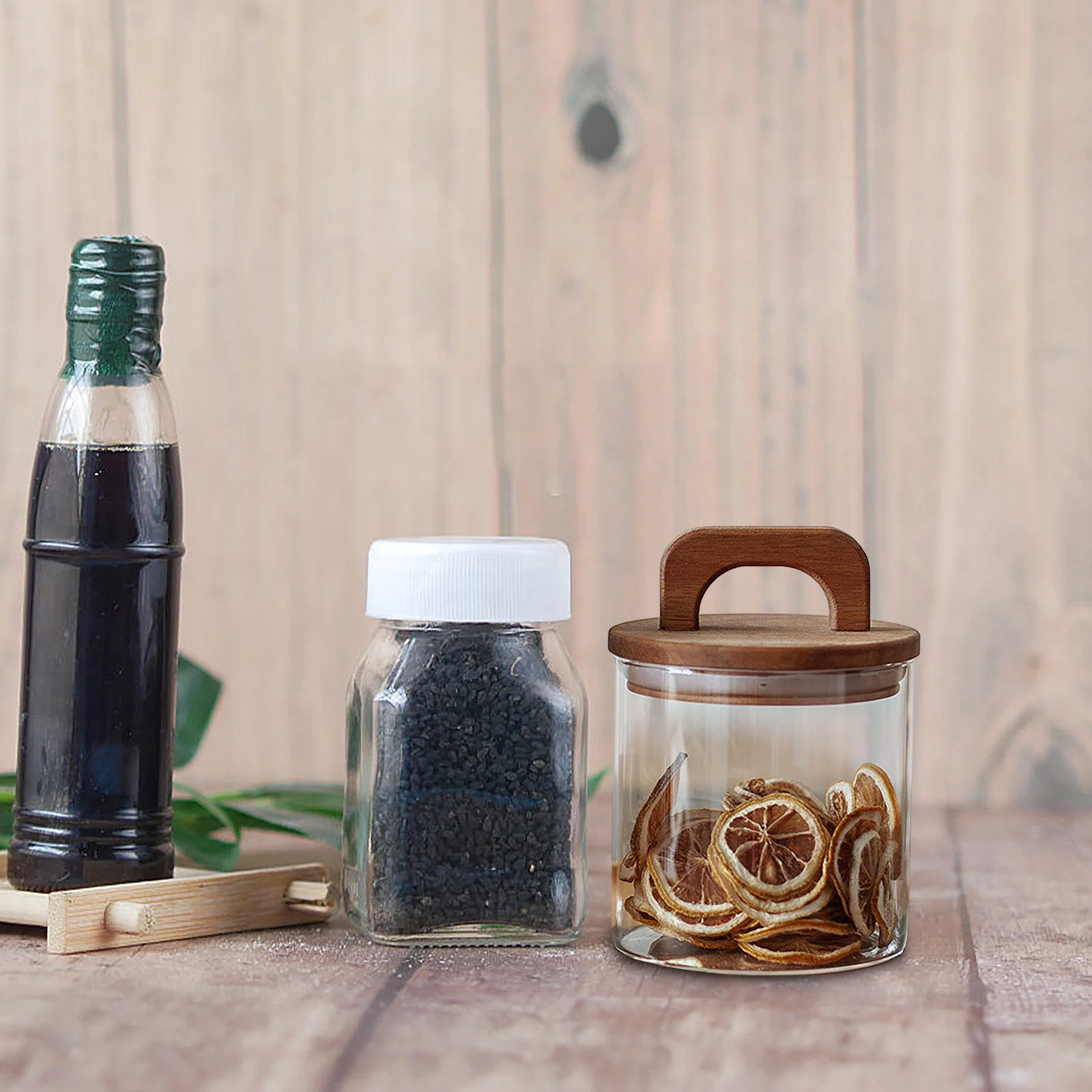 

Multipurpose Sealed Glass Canister with Wood Lid for Home Kitchen Storage of Grains and Spices Glass Containers