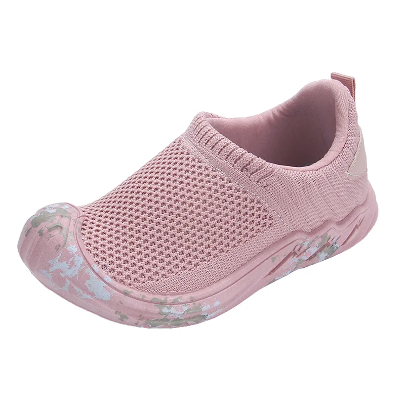 Children's and boys' 2024 new breathable fly woven mesh casual sports mesh shoes girls' soft soled one foot running shoes