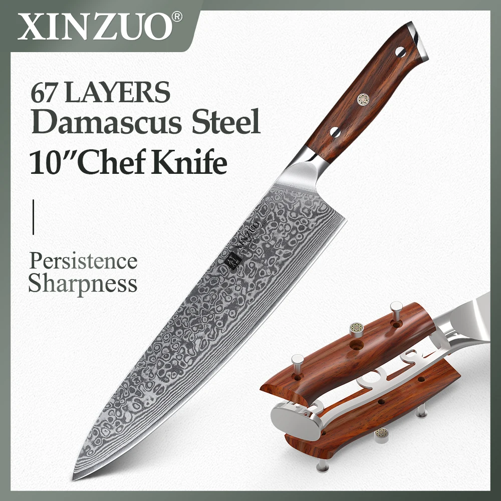 XINZUO 10 Inch Chef Knife Japanese Damascus Steel Kitchen Knife Professional Gyuto Cleaver Knives Cooking Tool Rosewood Handle