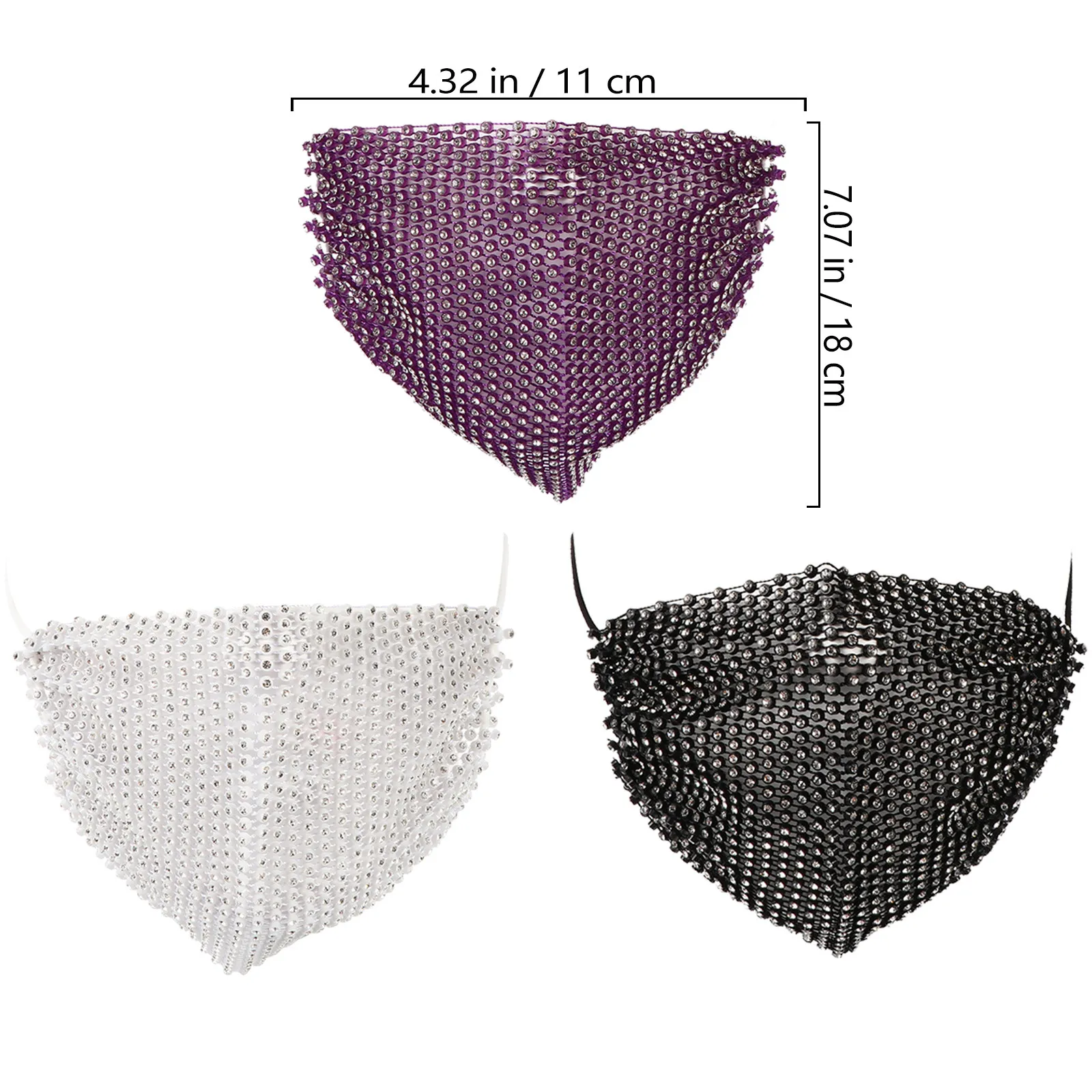 3Pcs Rhinestone Decorated Fishnet Style Party Mask Cover for Masquerade Ball Halloween Fashion Show Stylish Elegant