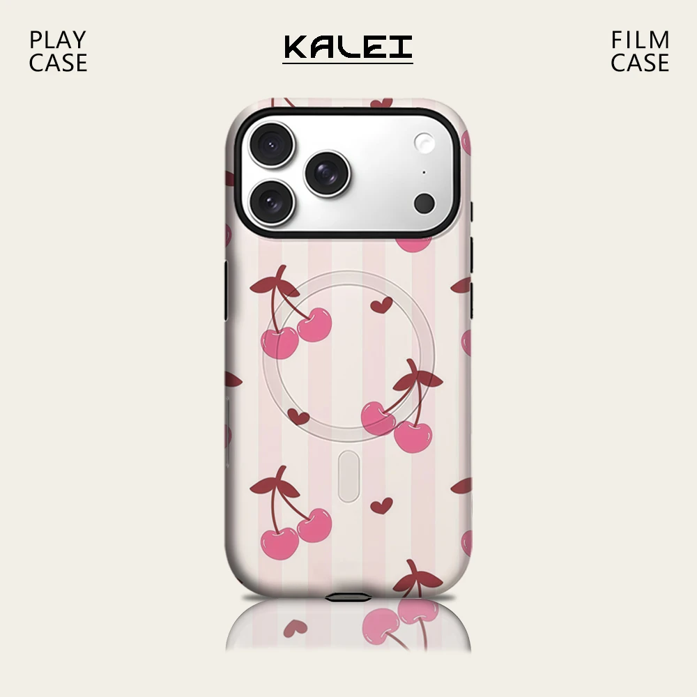 

Pink Stripe Cherry Phone Case for IPhone 17 16 15 14 13 Pro Max Plus for Magnetic Single Double-layer Tough Case