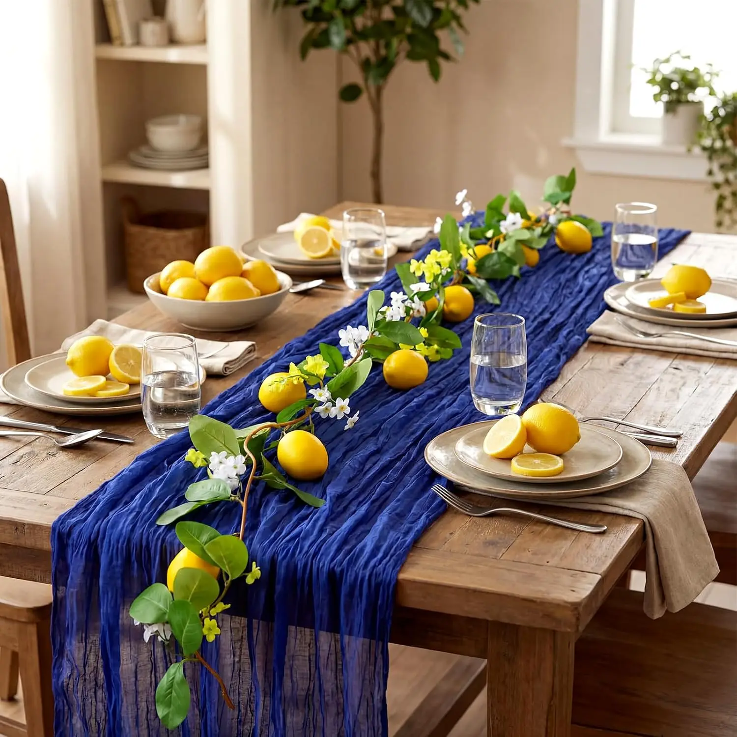 1pc Cheesecloth Table Runner Blue Tablecloth Gauze Sheer Boho Home Decor Wedding Party Bridal Baby Shower Birthday Decoration