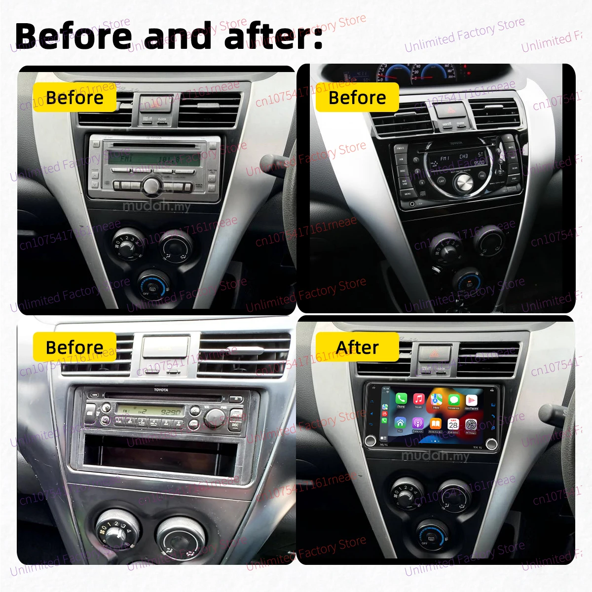 7 "Schermo Per Toyota Vios 2 2007-2013 Wireless Carplay Autoradio Android Auto Multimedia 2 Din Radio GPS BT WIFI Unità Principale Stereo