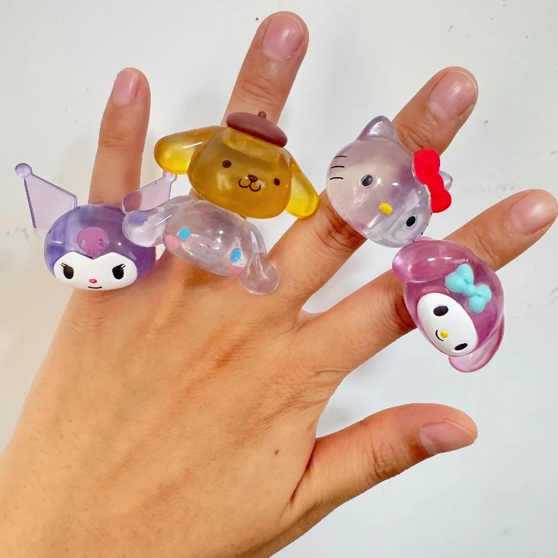 Genuine Sanrio Hello Kitty My Melody Kuromi Cinnamoroll Anime Figures Cartoon Ring Model Toy Collection Decoration Gifts