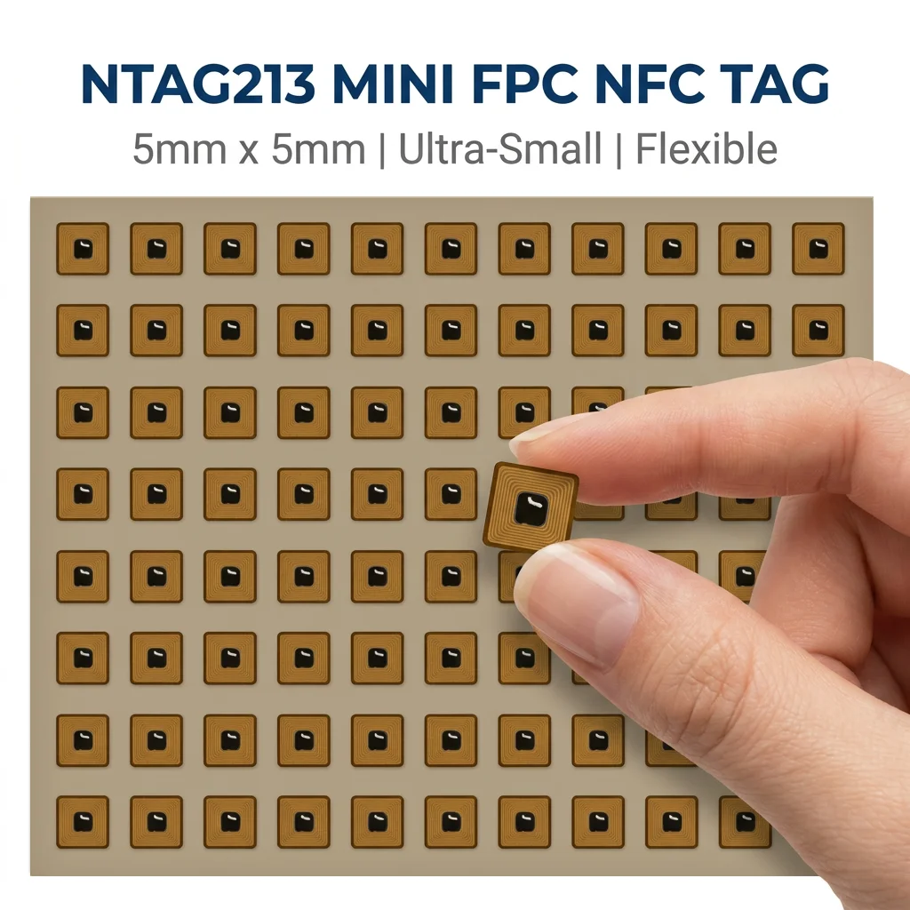 Ultra Small 5*5mm Micro FPC NFC Tag NTAG213 13.56MHz Rewritable Mini RFID Sticker for Wearables And IoT Device Pairing