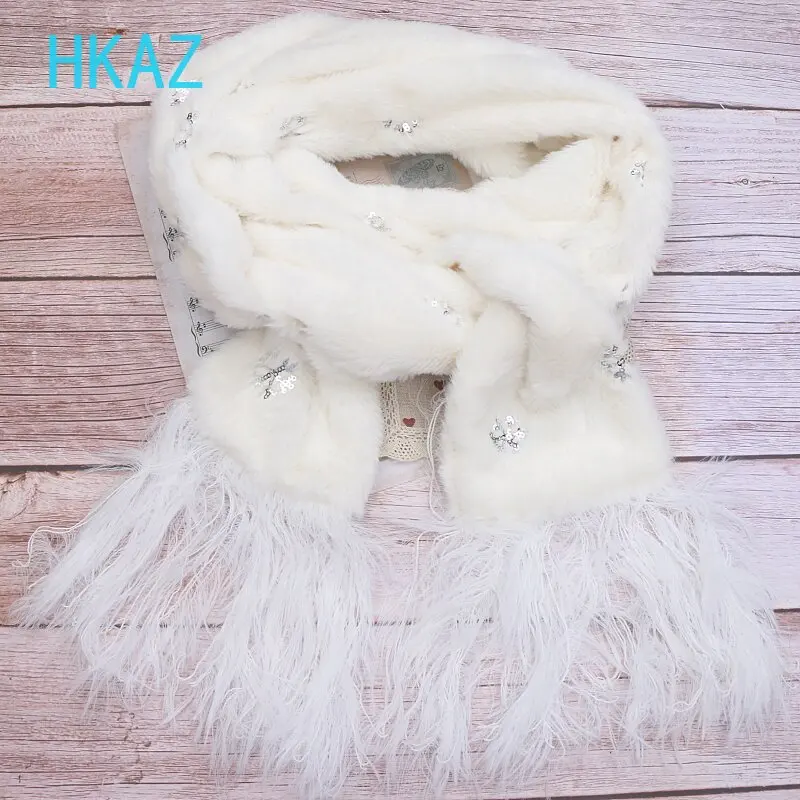 White Scarf Handmade Japanese Style Mass-produced Sweet Cute Girls Winter Sequined Snowflake Embroidered Bow Hairy Scarves