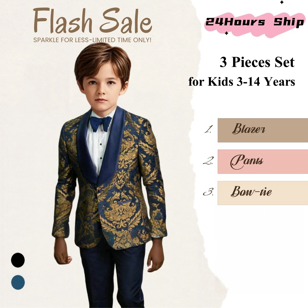 

Boys Fashion Suit Set - Jacket Pants Bowtie - Wedding Suits for Ring Bearer - Chidren Back-to-School Tuxedo Set Fast Ship