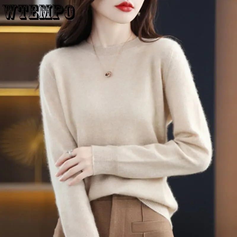 WTEMPO Women Sweaters Autumn Spring Warm Knitwears O-neck Long Sleeve Pullovers Solid Fashion Korean Bottoming Shirts Knit Tops