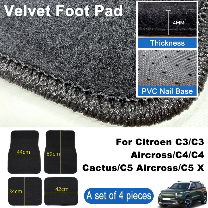 

For Citroen C3 C3 Aircross C4 C4 Cactus C5 Aircross C5 X Car Floor Mats Black Non-Slip 4Pcs Front & Rear Foot Mats Carpets Rugs