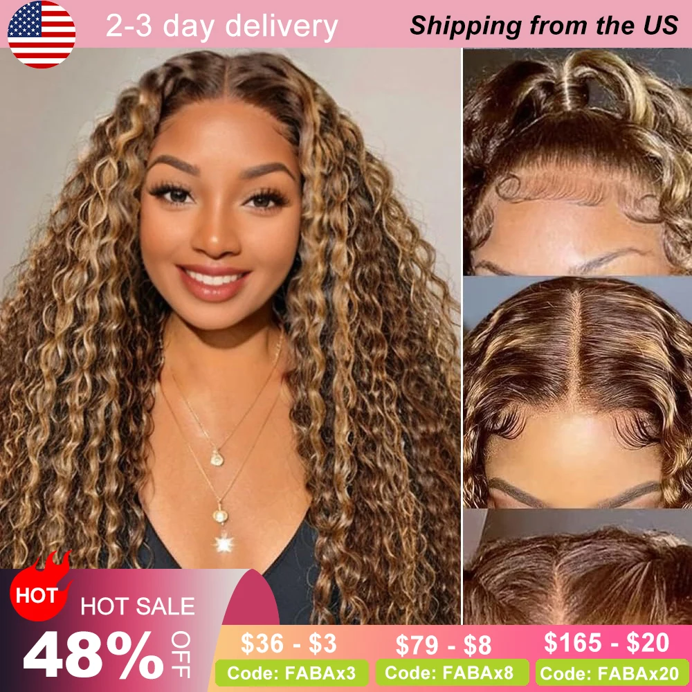 

Highlight Ombre Curly Lace Front Wig Human Hair 4/27 HD 13×4 Lace Front Deep Wave Human Hair Wig with Baby Hair 180 Density