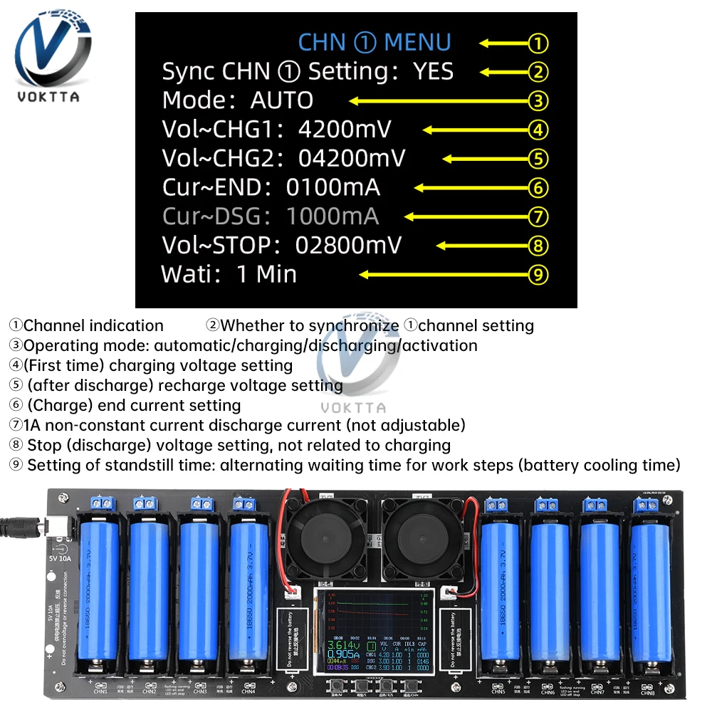 Imagem -06 - Bateria de Lítio Automática Capacidade Tester Resistência Interna Carregamento Porta dc Canais Mah Mwh 18650