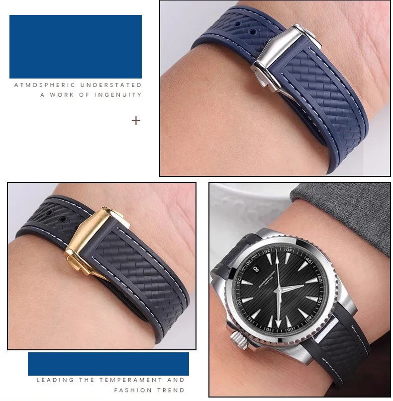 20mm For Rolex Black green Water Ghost Rubber Strap Stainless Steel Fold Buckle Silicone Watchband For Omega AT150 Seamaster 300
