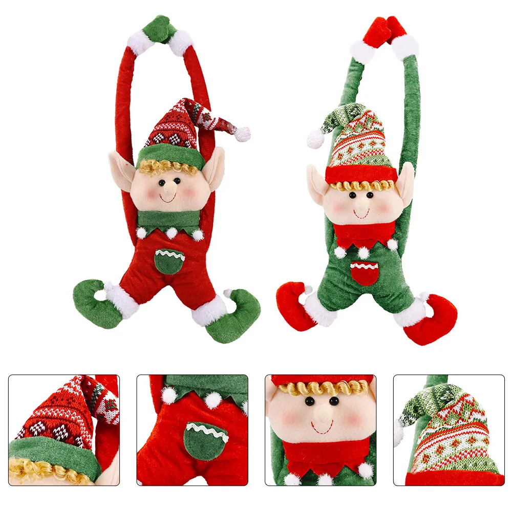 

2pcs Red Fairy Curtain Buckle Christmas Decoration Doorknob Pendant Cloth Material Festive Home Party Decor Bright Color